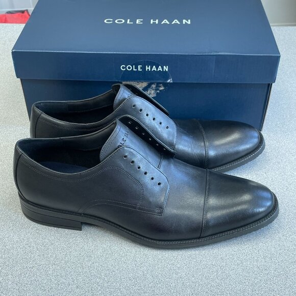 NEW Cole Haan Waterproof Men's 12M Cap Oxford Dress Leather Shoes Black - Picture 1 of 7